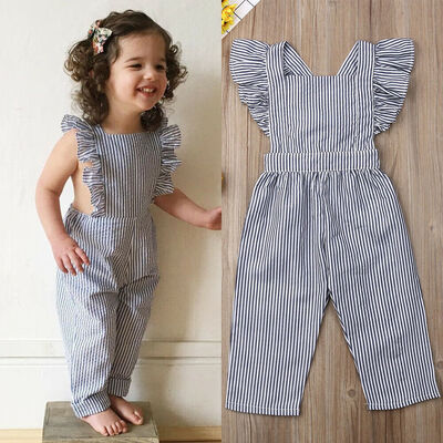 

Baby Kids Girl Stripe & Ruffle Romper Jumpsuit Playsuit Clothes Sunsuit