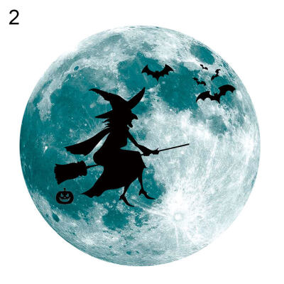 

30cm Round Halloween Moon Castle Bats Glow in Dark Luminous Wall Stickers Decor