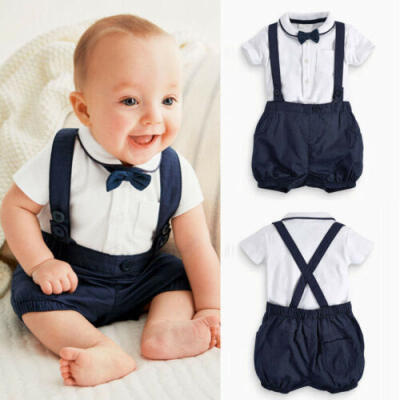 

Baby Boy Wedding Formal Tuxedo Suit Romper Clothes OutfitHAT Set 0-18M NEWBORN