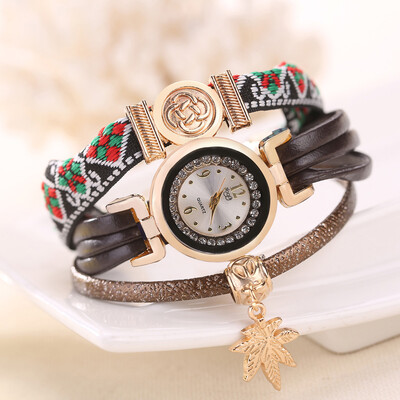

Vintage Maple Leaf Pendant Student Bracelet Watch National Wind Female