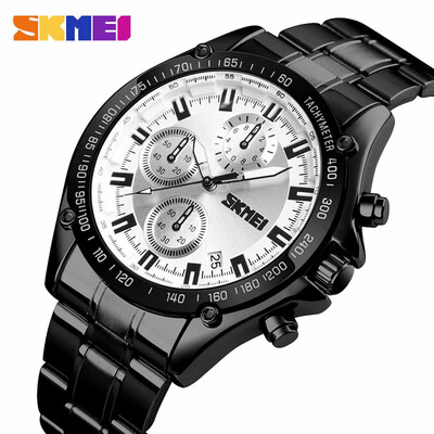 

Gobestart SKMEI Business Casual Fashion Three Eyed Six Needle Steel Belt Mens Watch