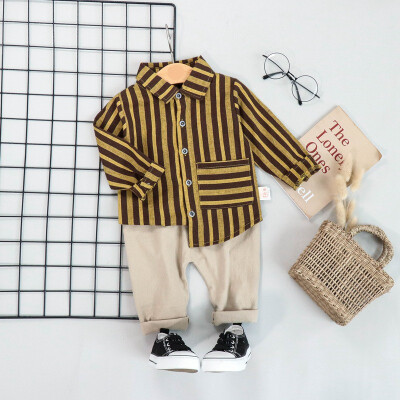 

Autumn Children Baby Boys Casual Long Sleeve Striped Print Blouse TopsPants Trouser Costume Set