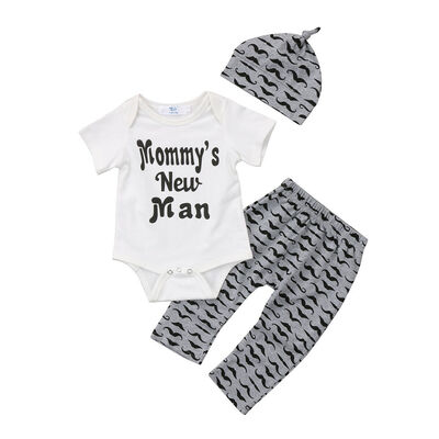 

3Pcs Newborn Baby Boy Romper Tops Long Pants Hat Outfits Clothes 0-18M