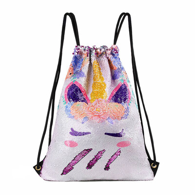 

Womens Girls Unicorn Sequin Backpack Travel Drawstring Bag Rucksack Magic