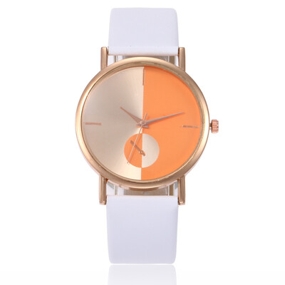 

Creative PU with gold shell ladies quartz watch casual men