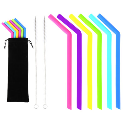 

8pcsSet Colorful Silicone Straws 265mm 10mm Reusable Straw 6 Bent Straws 2 Cleaning Brush