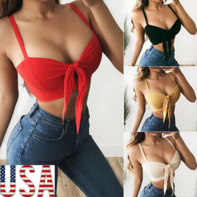 

US Sleeveless Sexy Women Summer Vest Crop Top Shirt Blouse Casual Tank T-Shirt
