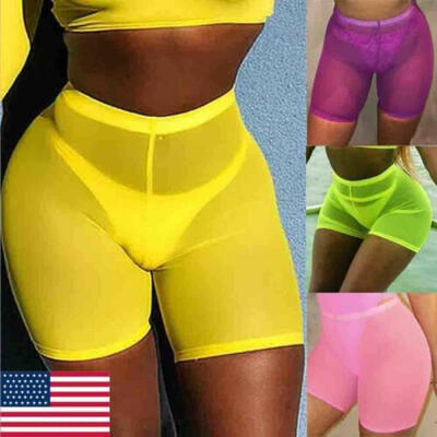 

US Summer Women Ladies High Waist Casual Mesh Beach Hot Pants Shorts Size 6-14