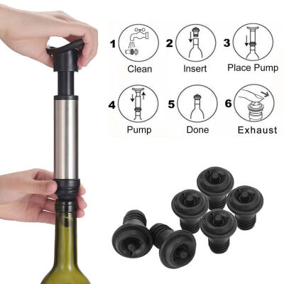 

Red Wine Saver Fresh Preserver Vacuum Air Pump with 6 Silicone Bottle Stoppers