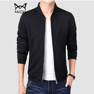

Cat MiiOW jacket 2019 spring&autumn new mens trend solid color wild stand collar jacket jacket QT2021-1642 black M