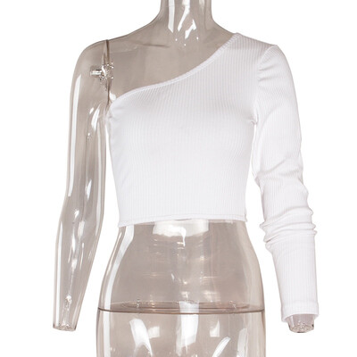 

Summer crop tops sexy womens t shirts off the shoulder tops for women one long sleeve black white casual t-shirts