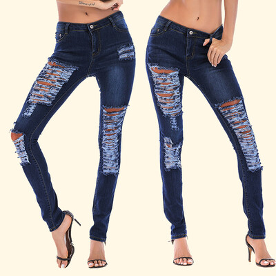 

Tailored Fashion Womens Plus Size Pocket Hole Denim Button Zipper Sexy Slim Pants Jeans