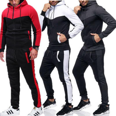 

Mens Tracksuit Set Hoodie Top & Bottoms Joggers Gym Zip Pockets Slim Fit Winter