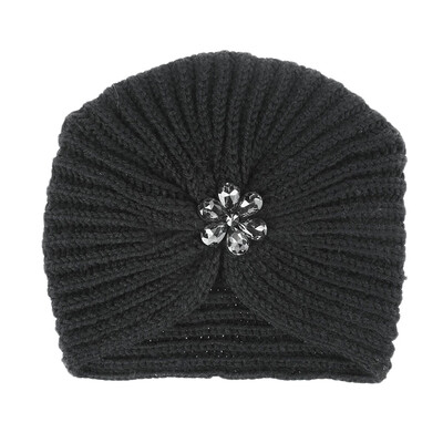 

Tailored Women Girls Keep Warm Winter Crystal Flower Knitted Hat Wool Hemming Hat Ski Hat