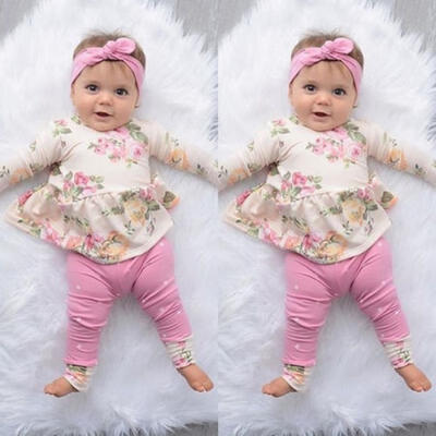 

Newborn Infant Baby Girls Cute Floral T-shirt TopsPants Leggings Headband Outfits Clothes