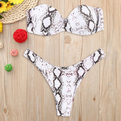 

Roseonmyhand Women Print Tube up Two Pieces Bikini Push-Up Swimsuit Swimwear Beachwear