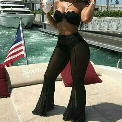

Women Beach Mesh Sheer Bikini Cover Up Swimwear Beachwear Pant Trousers Long
