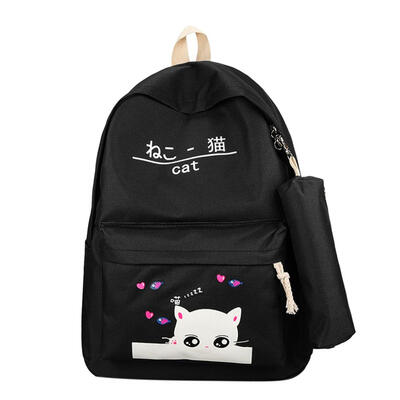 

2pcsset Cat Letter Print Girls Backpacks Pen Bags Women Travel School Bags