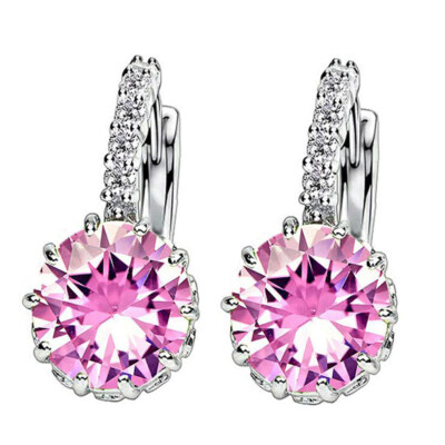 

Women Round Cubic Zirconia Inlaid Stud Earrings Wedding Engagement Jewelry Gift