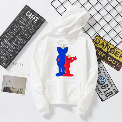 

Couple Embroidered Print Hooded Couple Sweatshirt O-Neck Standard Thickness Print Loose Type Top