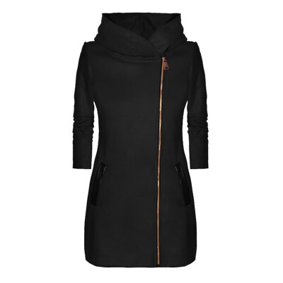 

Womens Casual Warm Coat Long Sleeve Zipper Hooded Jackets Overcoat Trench Coat