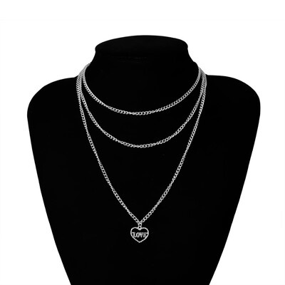 

Punk Metal Love Heart Choker Necklace For Women Big Thick Chain Round Hollow Multilayer Pendant Long Necklaces Jewelry 2019