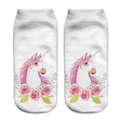 

1 Pair Women Low Cut Ankle Socks Funny Unicorn 3D Printing Socks Cotton Hosiery Printed Socks