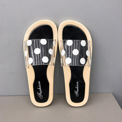 

Rose Women Transparent Word With Flat Slippers Wave Point Wearing Beach Sandals Shoes