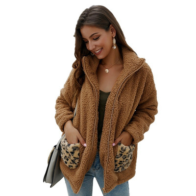 

Women Winter Coats England Style Loose Thermal Overcoat Jacket Solid Color Teddy Coat Outwear