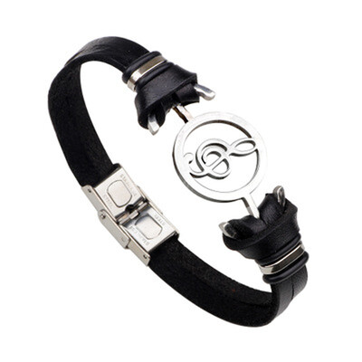 

Retro Trend Men Musical Symbol Stainless Steel Weaving Cowhide Leather Bracelet Fashion Pair Bracelet Jewellery