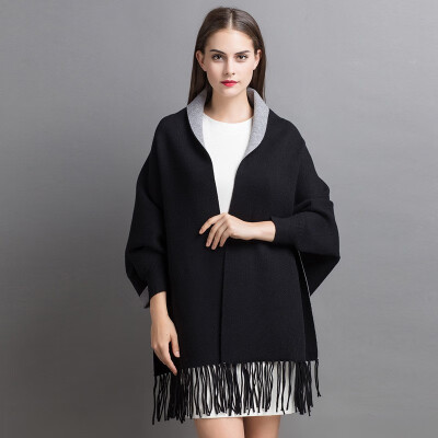 

Womens autumnwinter 2018 new dress double cape shawl loose mid-length cardigan jacket womens sweater