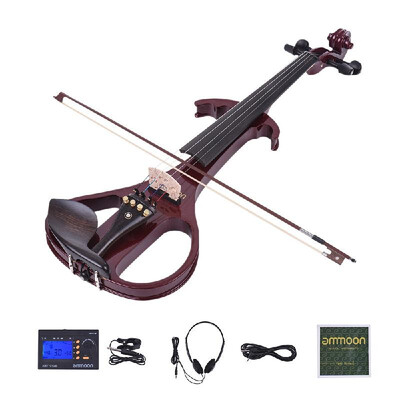 

ammoon VE-209 Full Size 44 Solid Wood Silent Electric Violin Fiddle Maple Body Ebony Fingerboard Pegs Chin Rest Tailpiece with Bo