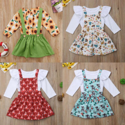 

Dress Christmas Xmas Baby Girl Autumn Outfit Clothes Romper TopsBelt Skirts Set