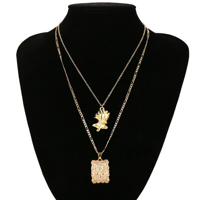 

Gold Silvery Color Alloy Pendant Necklace for Women Simple Female Long Chain Coin Necklace Rose Flower Collier 2018 Wholesale