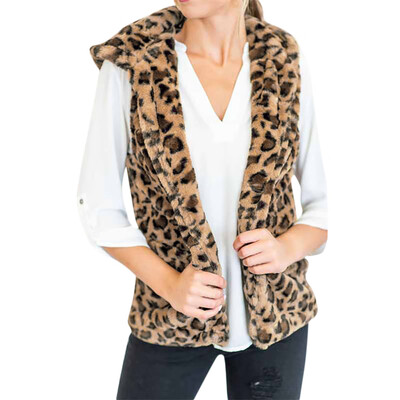 

Toponeto Womens Leopard Print Artificial Wool Bomber Jacket Casual Coat Outwear