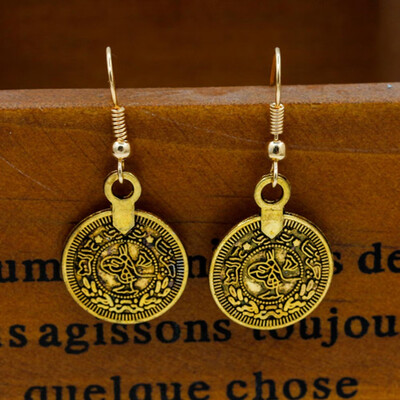 

Vintage Carved Drop Earrings Boho Ethnic Old Coin Dangle Earrings for Women Gifts