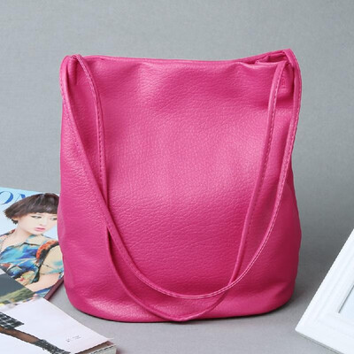 

New Vintage Women Handbag Solid Color PU Leather Big Bucket shoulder Messenger Bag