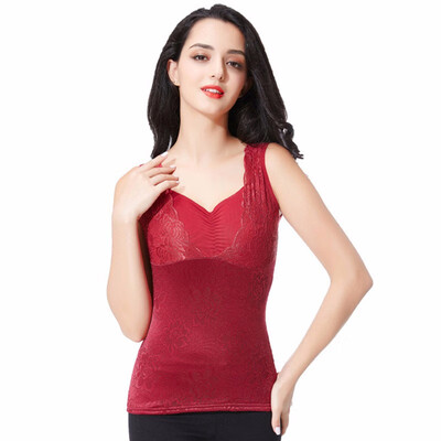 

Autumn Winter Camisoles Tanks Black Red Color Thermal Underwear Vest Tops Plus Velvet Thicken Warm Female Basic Tanks Top