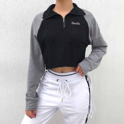 

2019 Women Fashion Casual Short paragraph Contrast color Long sleeves Loose Sweatshirt