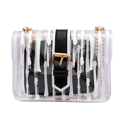 

Tailored Women Messenger Striped Crossbody Bag Chains Candy Color Jelly Bag 2Pcs Handbag