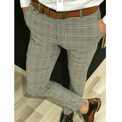 

Stylish Men Slim Fit Stripe Business Formal Pants Casual Office Skinny Trousers