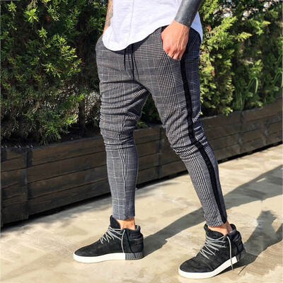 

Gobestart Mens Long Casual Sport Pants Slim Fit Plaid Trousers Running Joggers Sweatpants