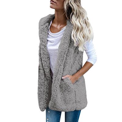 

Toponeto Womens Vest Winter Warm Hoodie Outwear Casual Coat Faux Fur Zip Up Sherpa Jacket