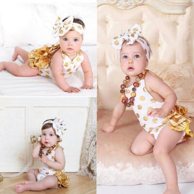 

Baby Girls Halter Floral Bodysuit Romper Summer Headband Sunsuit Outfit Set