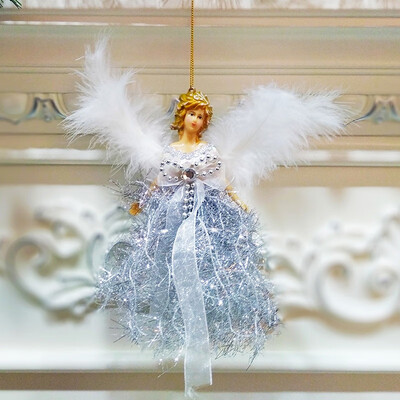 

New Christmas Pendants Angel Dolls With Feather Wings Decorative Hanging Figurine Ornaments Holiday Gift Decorations