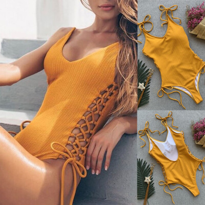 

Saidsome Women One-Piece Strappy Bikini Solid Backless Swimwear Beachwear