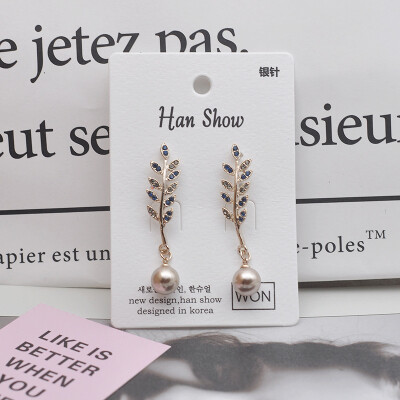 

Fashion Jewelry Pearl Pendant Leaves Branches Earrings Temperament Women Alloy Earrings For Female Gift Water Drop Earrings