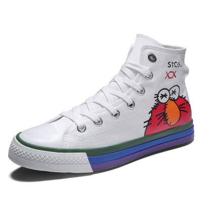 

Hand-painted comic graffiti canvas shoes mens high-top shoes