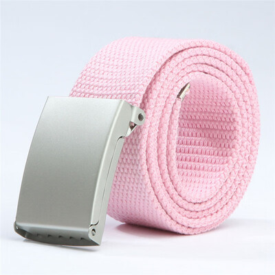 

2019 New Fashion Men Women General belts Canvas Unisex Candy Color belt Solid Buckle Military belts For Jeans Cowboy Pants 110cm