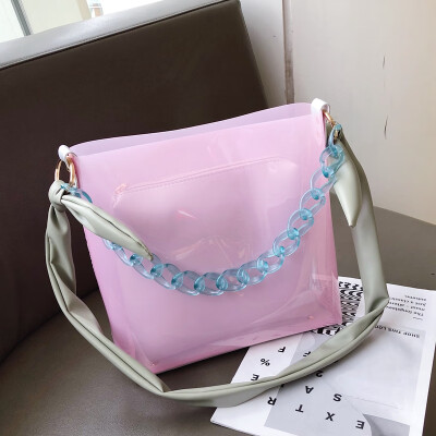 

Jelly transparent bag summer gas womens bag new 2019 Korean version of 100-lap fairy single shoulder slanted tot bag